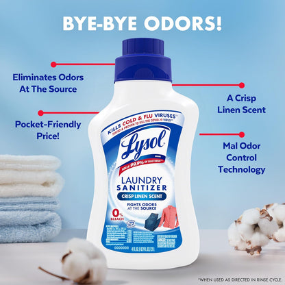 Lysol Laundry Sanitizer – Color-Safe Disinfecting Wash for Kids' Bedroom Linens & Stuffed Animals, 41 Fl Oz