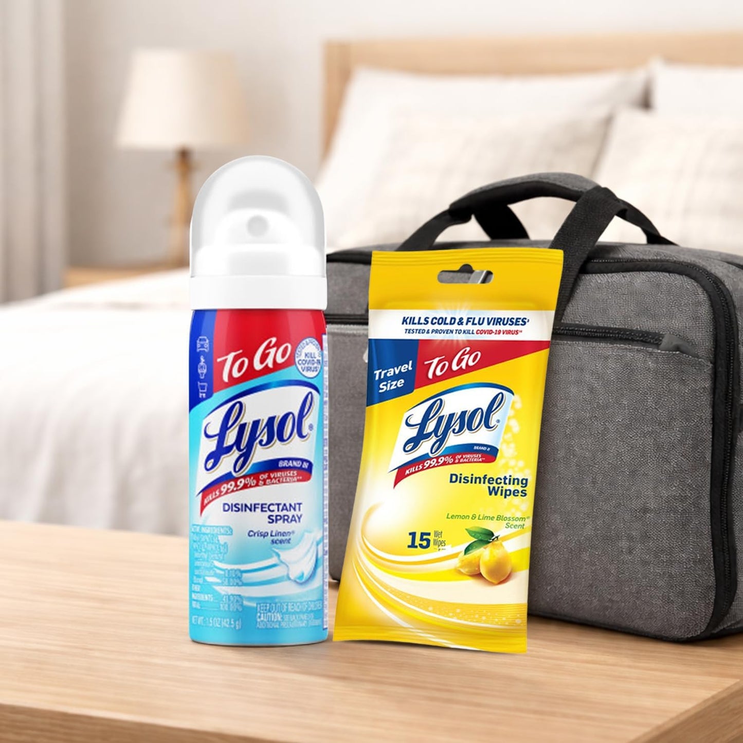 Lysol To Go Bundle - Thoughtful Germ-Defense Gift Set with Travel Disinfectant Spray and Lemon Lime Wipes for College Students
