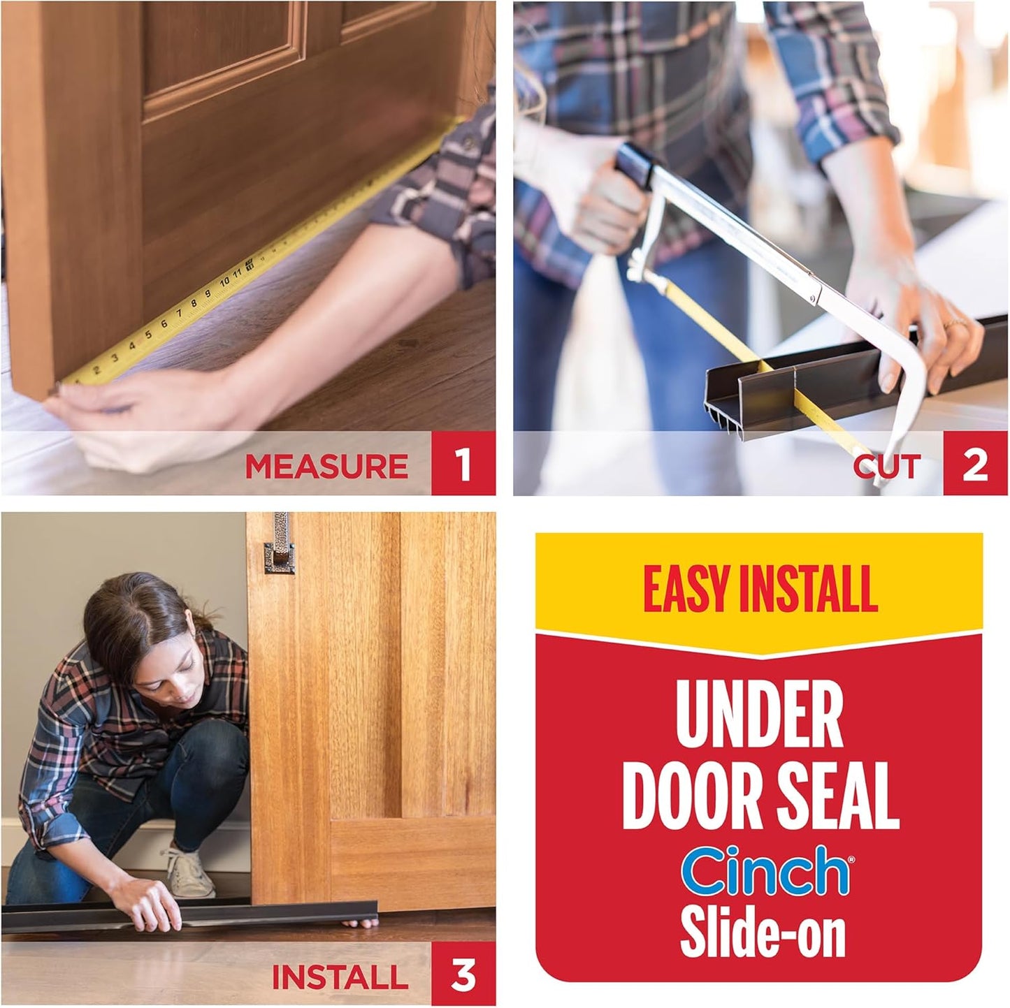 M-D Building Products Vinyl Cinch® U-Shape Door Bottom Seal with Clean Lines and No Visible Hardware, Slide-On Weatherstripping