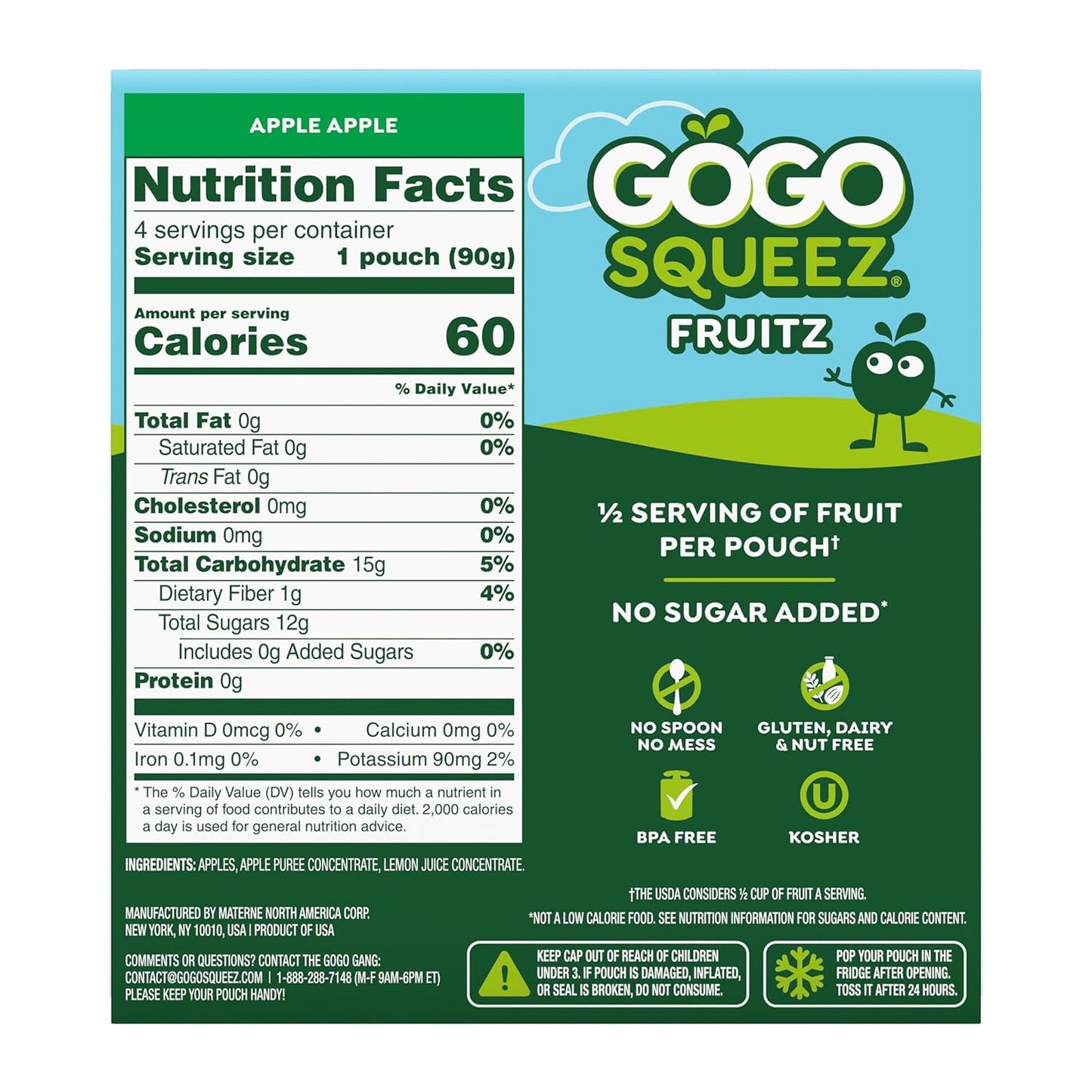 made from 100% fruit — apple, apple puree concentrate, and lemon juice concentrate