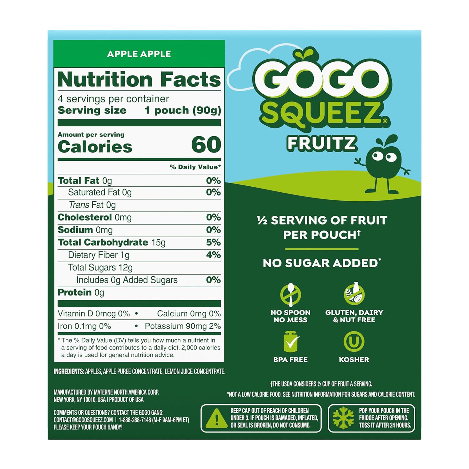 made from 100% fruit — apple, apple puree concentrate, and lemon juice concentrate