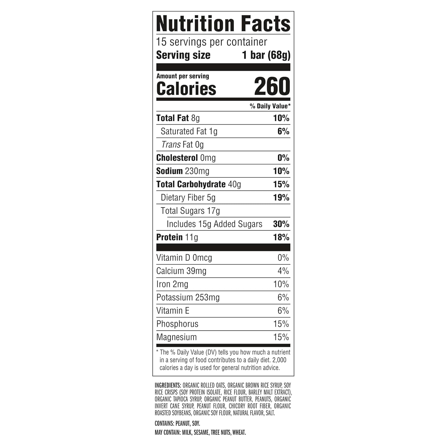 made with organic rolled oats as the primary ingredient and no high-fructose corn syrup