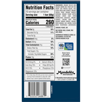 made with organic rolled oats, organic peanut butter, and sustainably sourced dark chocolate