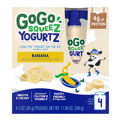 made with real yogurt and fruit purees (strawberry, berry, banana, blueberry variants)