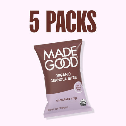MadeGood Chocolate Chip Granola Bites – Nut-Free School Lunchbox Snack for Kids with Allergies, Individually Wrapped 5-Pack
