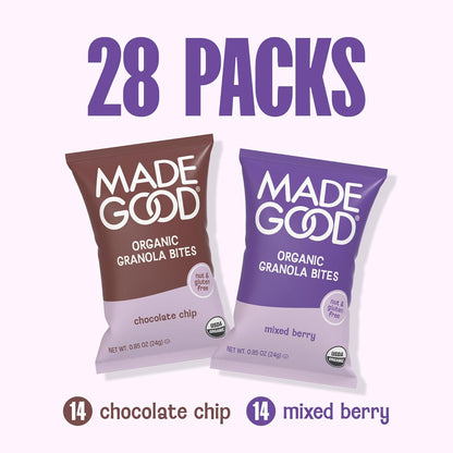 MadeGood Granola Bites Chocolate Chip & Mixed Berry Variety Pack – Nut-Free Lunchbox Snacks for School Kids