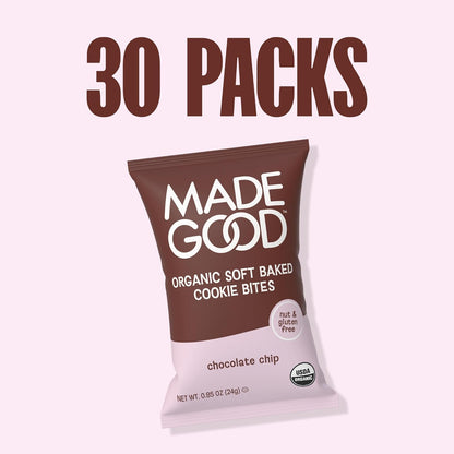 MadeGood Mini Cookies – Allergy-Safe Classroom Snack Packs for Kids, Chocolate Chip, 30 Count