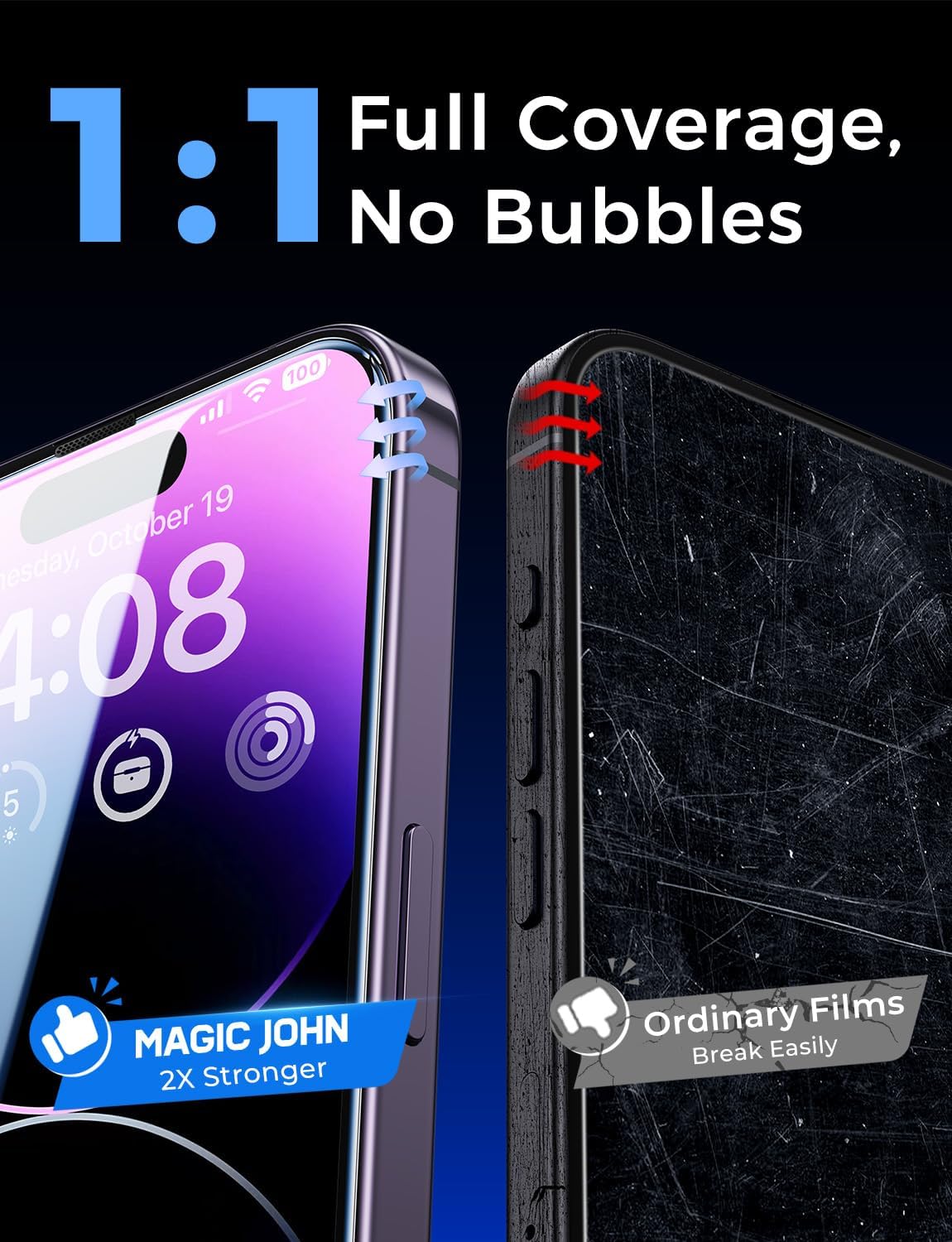 MAGIC JOHN 2 Pack iPhone 14 Pro Max Screen Protector Auto-Dust Install, Bubble-Free Tempered Glass for Worry-Free Daily Drop Protection