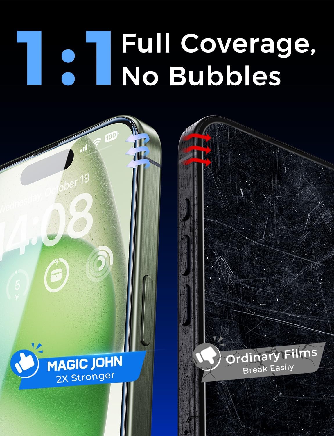 MAGIC JOHN 2 Pack iPhone 15 Plus Screen Protector with Auto Dust-Elimination Tray, Bubble Free Tempered Glass for Home and Office
