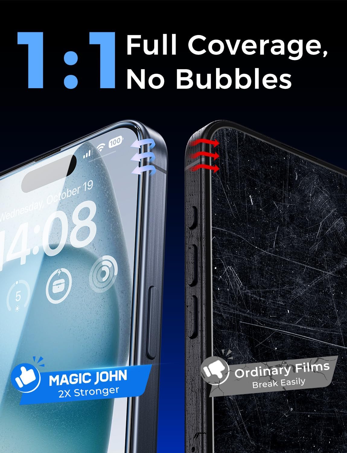 MAGIC JOHN 2 Pack iPhone 15 Tempered Glass Screen Protector 6.1 inch, Auto Dust-Elimination Tray for Kid-Safe, Pet-Friendly Home Installation