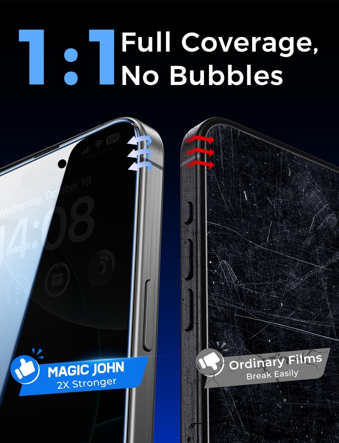 MAGIC JOHN 2 Pack Privacy Screen Protector for iPhone 16 Pro Max, Smudge-Free Display for Video Calls