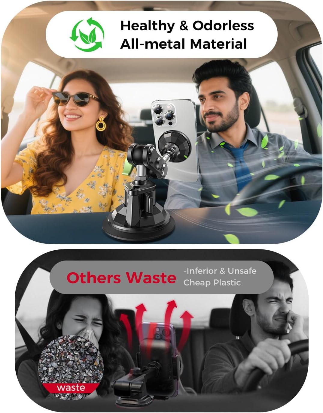 MAGIC JOHN Magnetic Car Phone Holder for Windshield, Shake-Free Safe Hands-Free Navigation for Daily Commuters