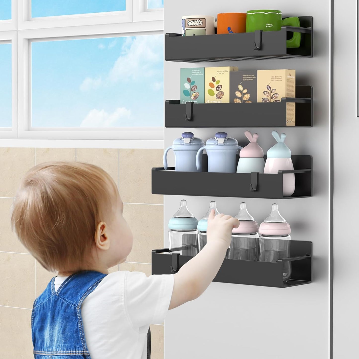 MagnetBrand Fridge Wall Organizer – Stylish Spice Storage That Doubles as Kitchen Accent, 6-Pack in Matt Black