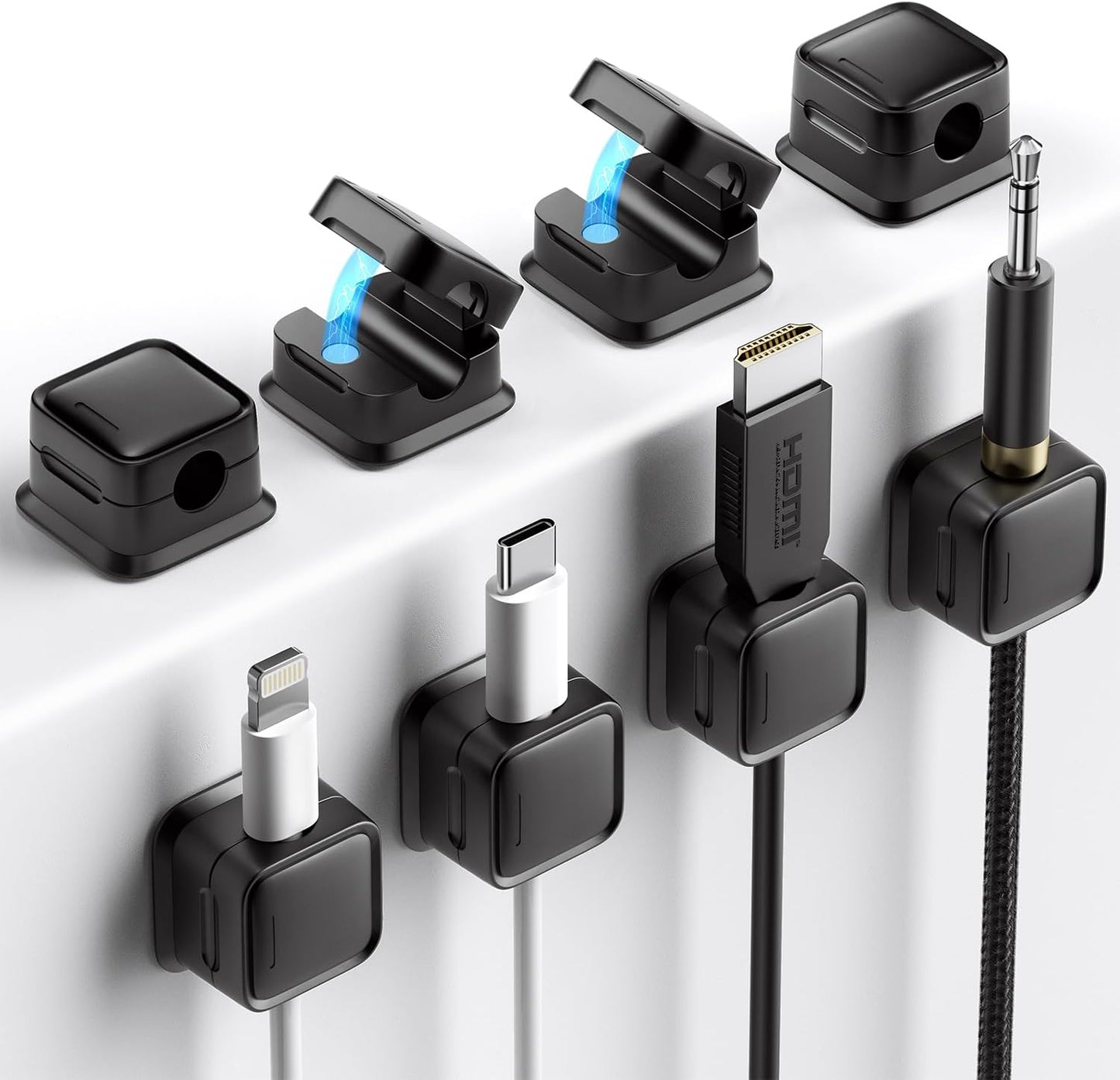 magnetic locking clasp that snaps shut to hold the cable head firmly