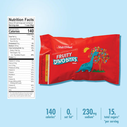 Malt-O-Meal Fruity Dyno Bites Cereal, Gluten Free Kids Breakfast Cereal for Lunchboxes, 32 OZ Resealable Bag