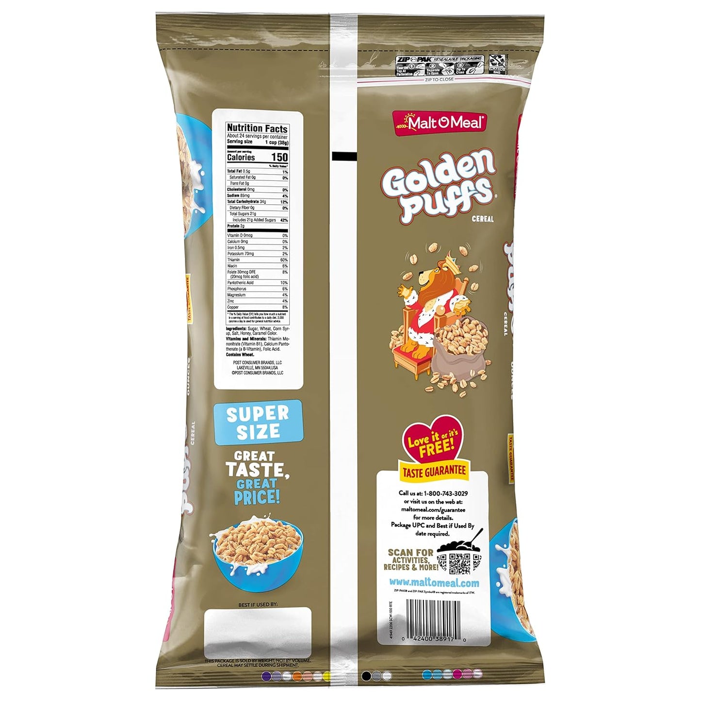 Malt-O-Meal Golden Puffs Sweetened Puffed Wheat Cereal – Kid-Friendly Breakfast for Family Breakfast Table, 32 oz Resealable Bag