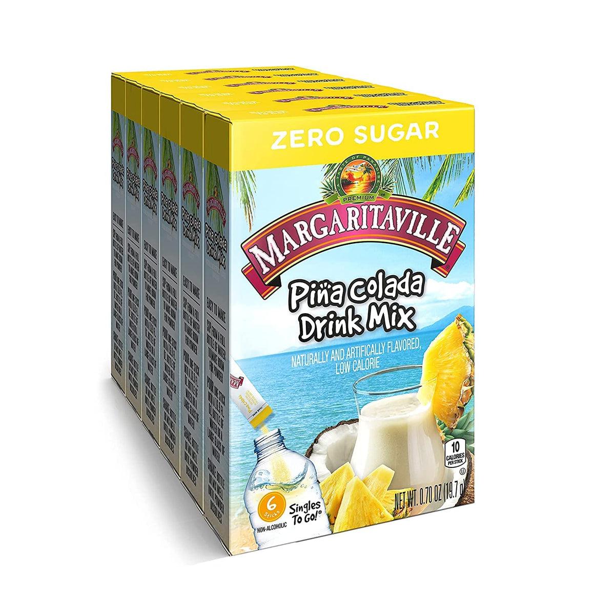 Margaritaville Singles To Go Water Drink Mix - Margarita Flavored, Non-Alcoholic Powder Sticks (Pina Colada, Pack - 6)