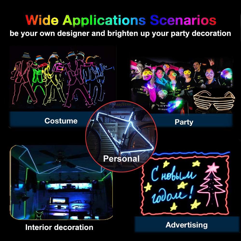 MaxLax EL Wire — Outdoor Patio Lighting, Battery Powered Glowing Rope for Backyard Evenings