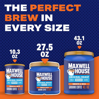 Maxwell House 27.5oz Ground Coffee Medium Original Roast – Home Office Focus Brew for Long Workdays and Study Sessions