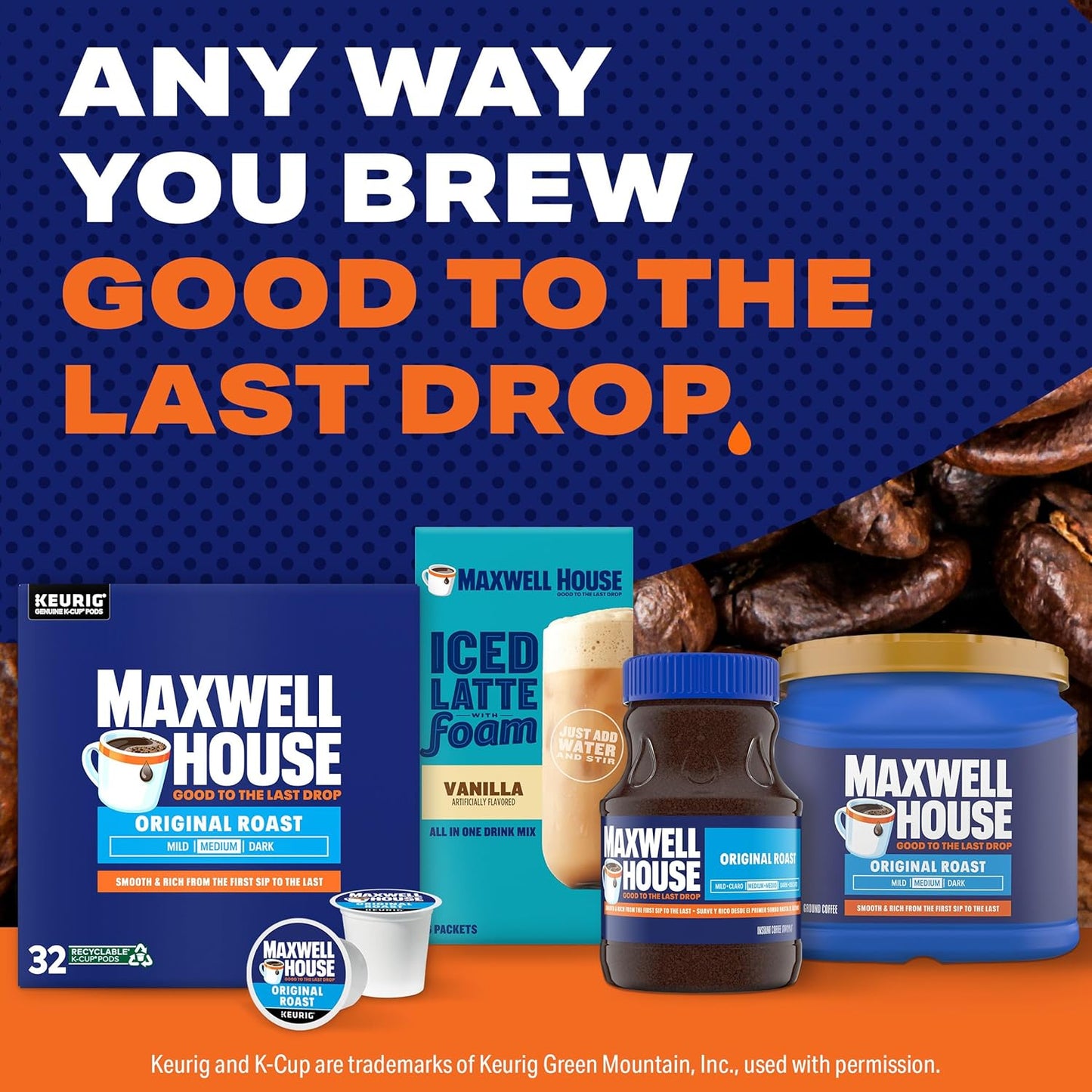 Maxwell House Original Roast K-Cup Coffee Pods for Home Office Focus, Quick Mid-Day Brew Without Measuring Grounds