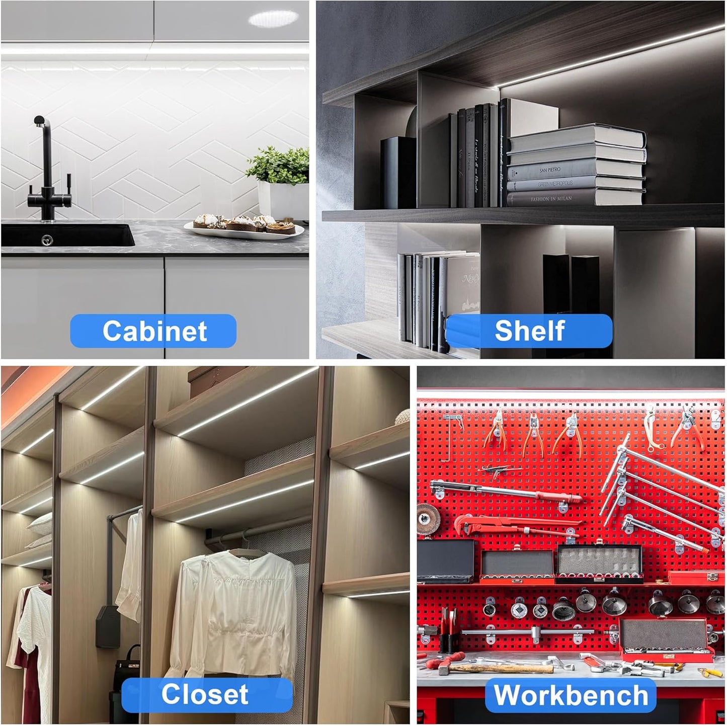 maylit Cool White Under Cabinet Strip Light 48in Plug-in, Ultra Bright LED Bar for Food Prep Counters and Home Office Workstations