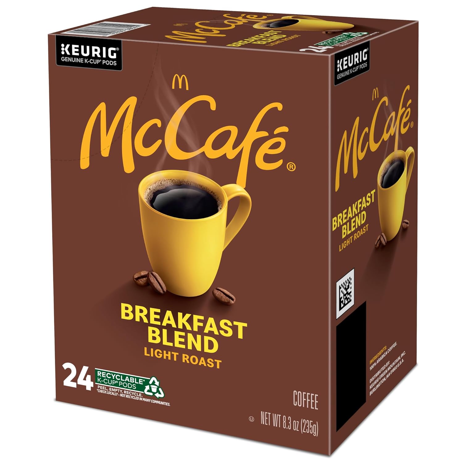 McCafe Breakfast Blend K-Cup Coffee, Light Roast Pods for Focused Home Office Brewing, 96 Count
