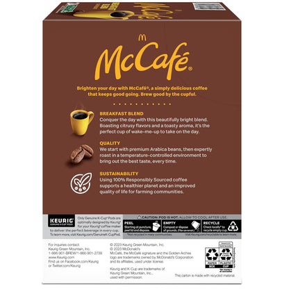 McCafe Breakfast Blend K-Cup Coffee, Light Roast Pods for Focused Home Office Brewing, 96 Count