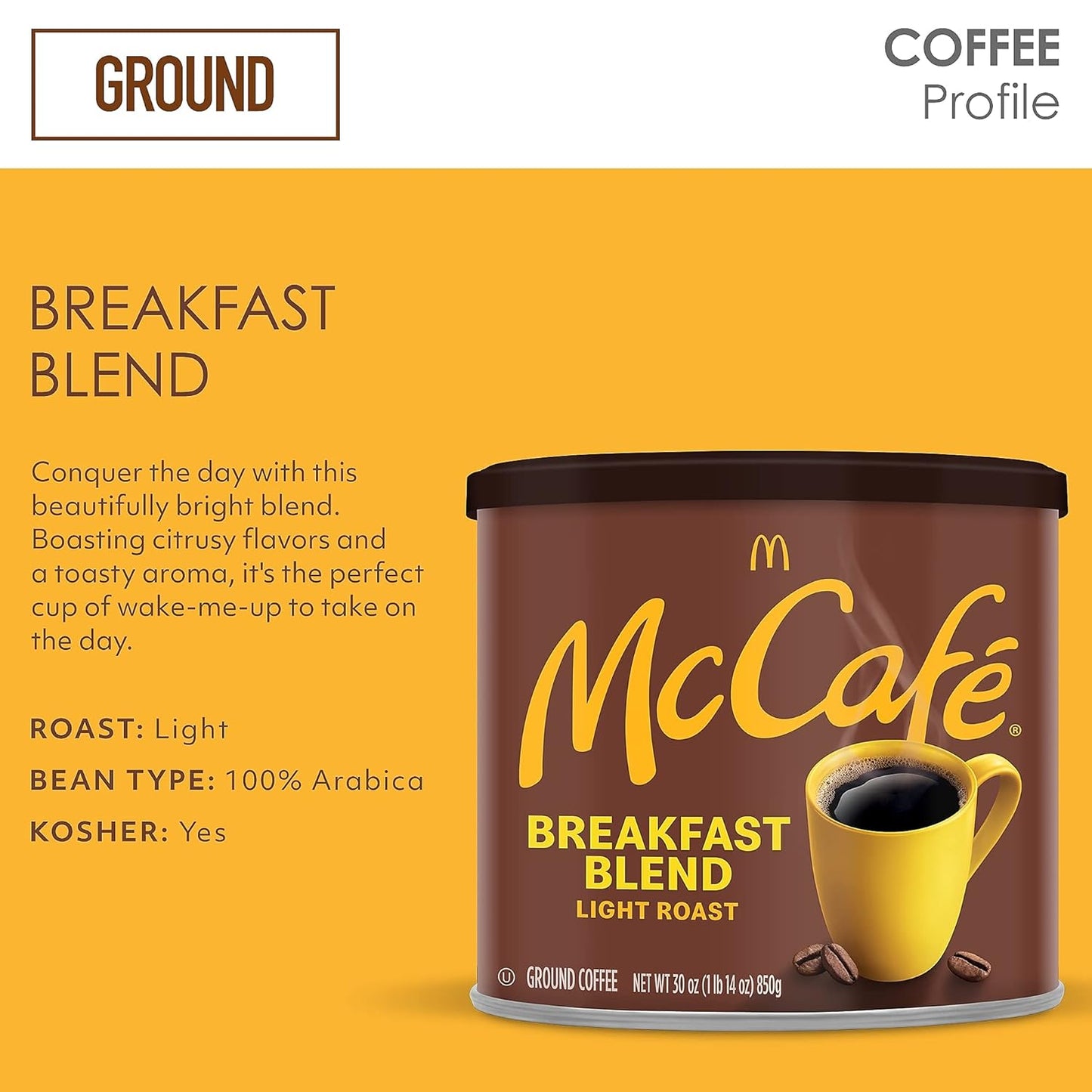 McCafe Breakfast Blend Light Roast Ground Coffee, 30 oz Canister – Steady Morning Fuel for the Home Office and Daily Focus