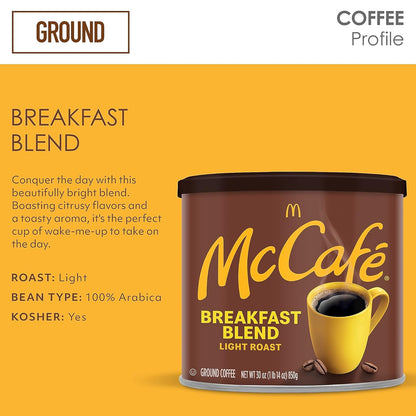 McCafe Breakfast Blend Light Roast Ground Coffee, 30 oz Canister – Steady Morning Fuel for the Home Office and Daily Focus