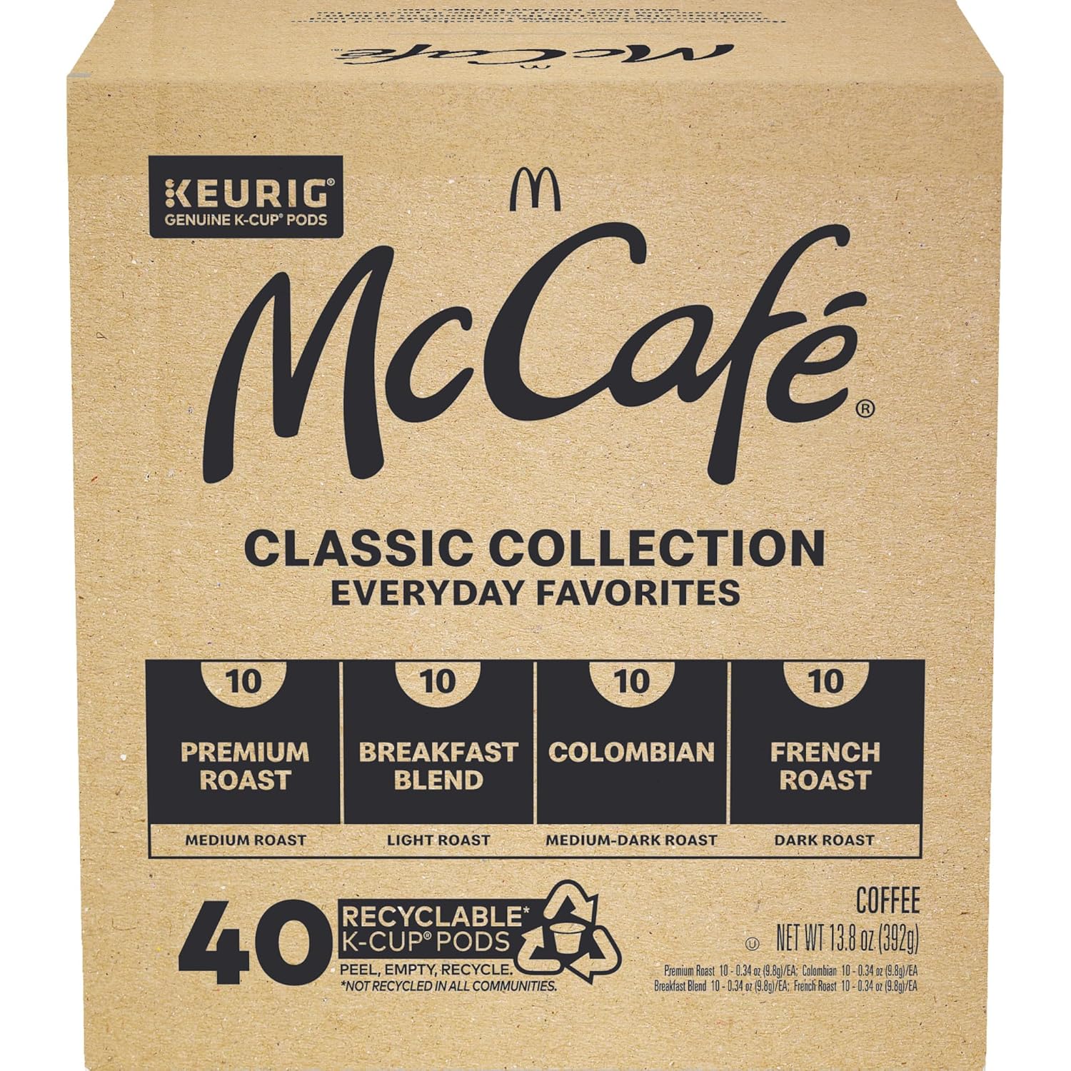 McCafe Classic Collection K-Cup Pods for Home Office Focus, 40-Count Variety Pack of Premium Arabica Single-Serve Coffee