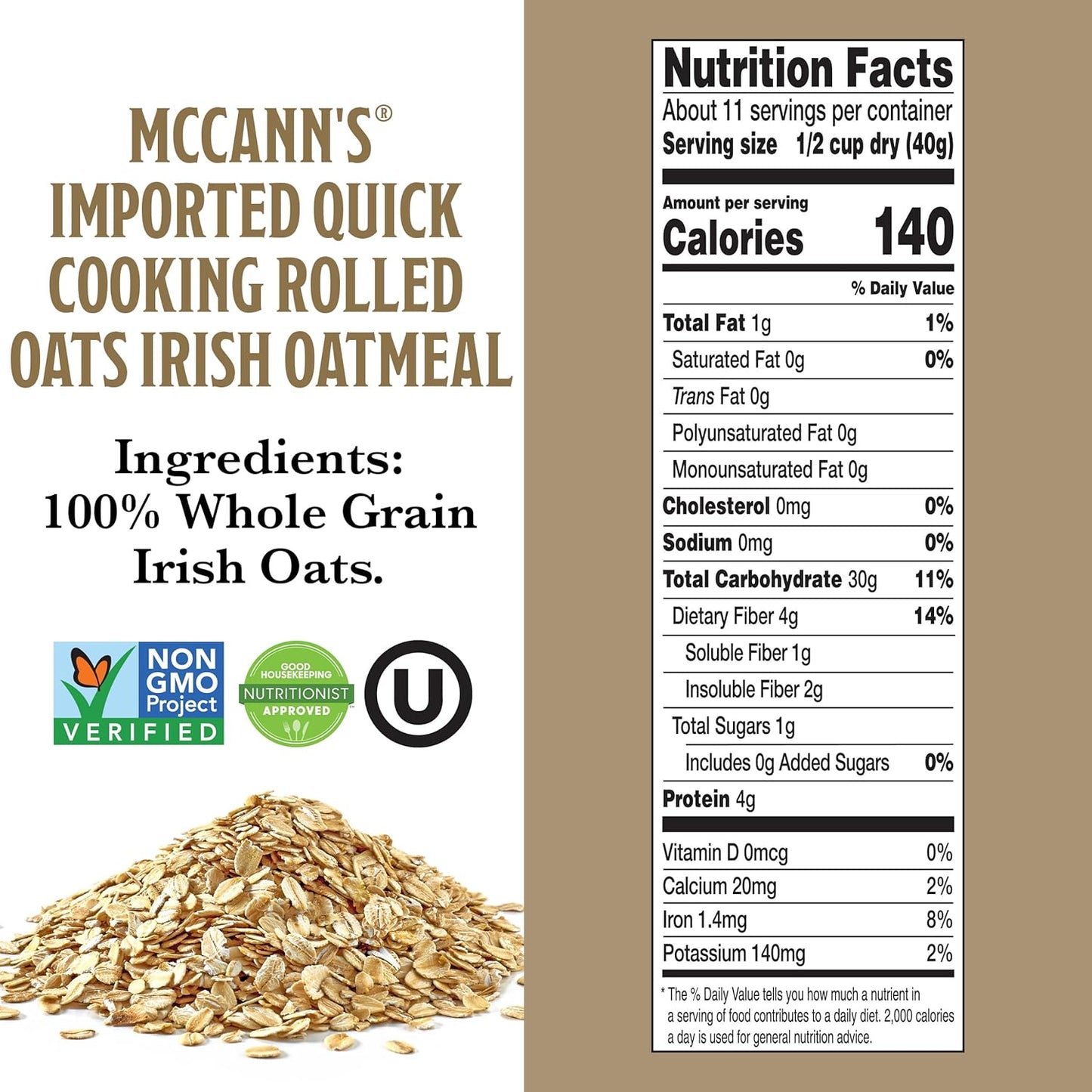 McCann's Irish Oatmeal Heart-Healthy Breakfast for Cholesterol-Conscious Adults, Soluble Fiber Morning Bowl