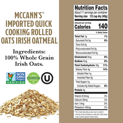 McCann's Irish Oatmeal Heart-Healthy Breakfast for Cholesterol-Conscious Adults, Soluble Fiber Morning Bowl