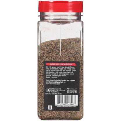 McCormick Organic Black Pepper – Clean-Seasoning Pantry Staple for Salt-Reduction Wellness Routines, 12 oz