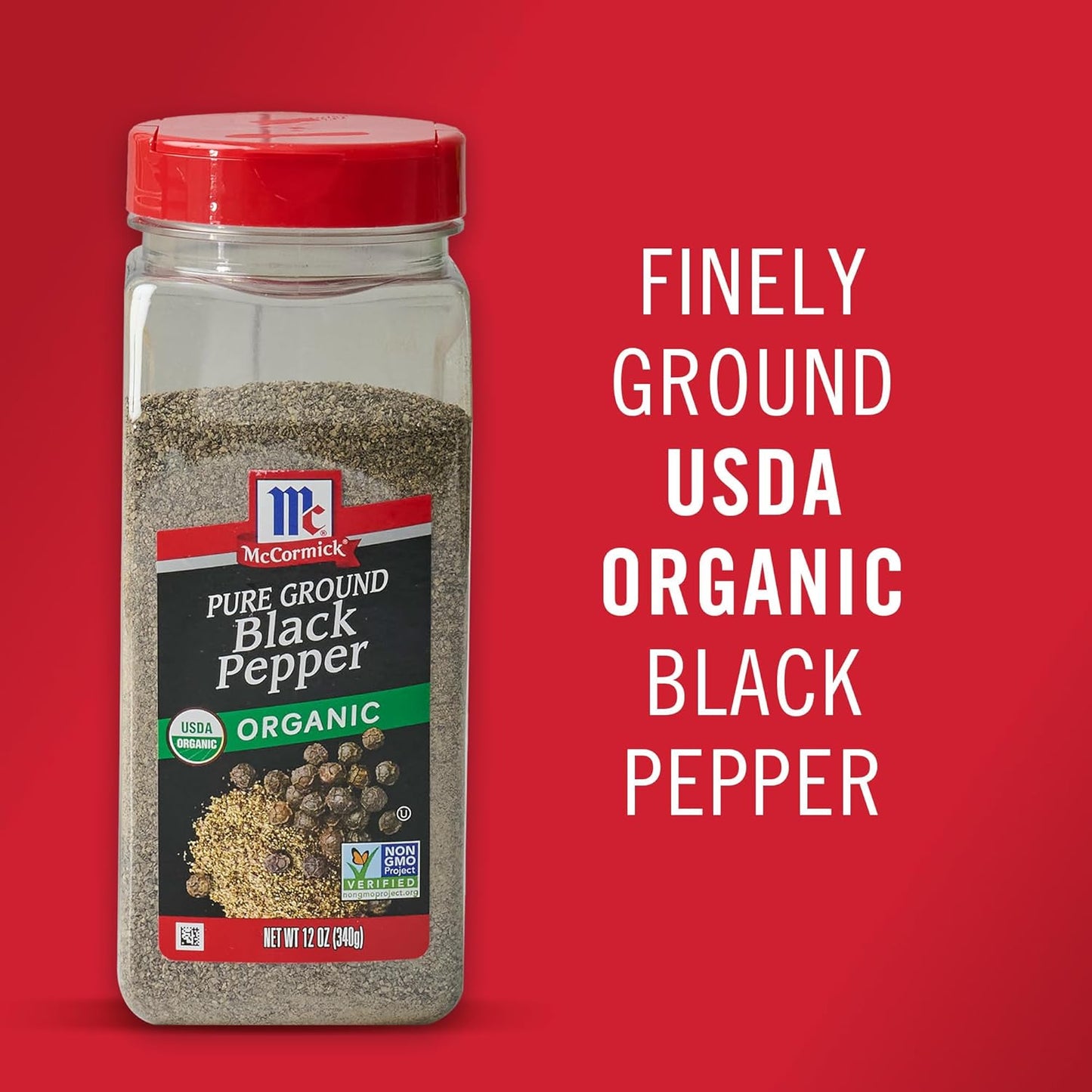 McCormick Organic Black Pepper – Clean-Seasoning Pantry Staple for Salt-Reduction Wellness Routines, 12 oz