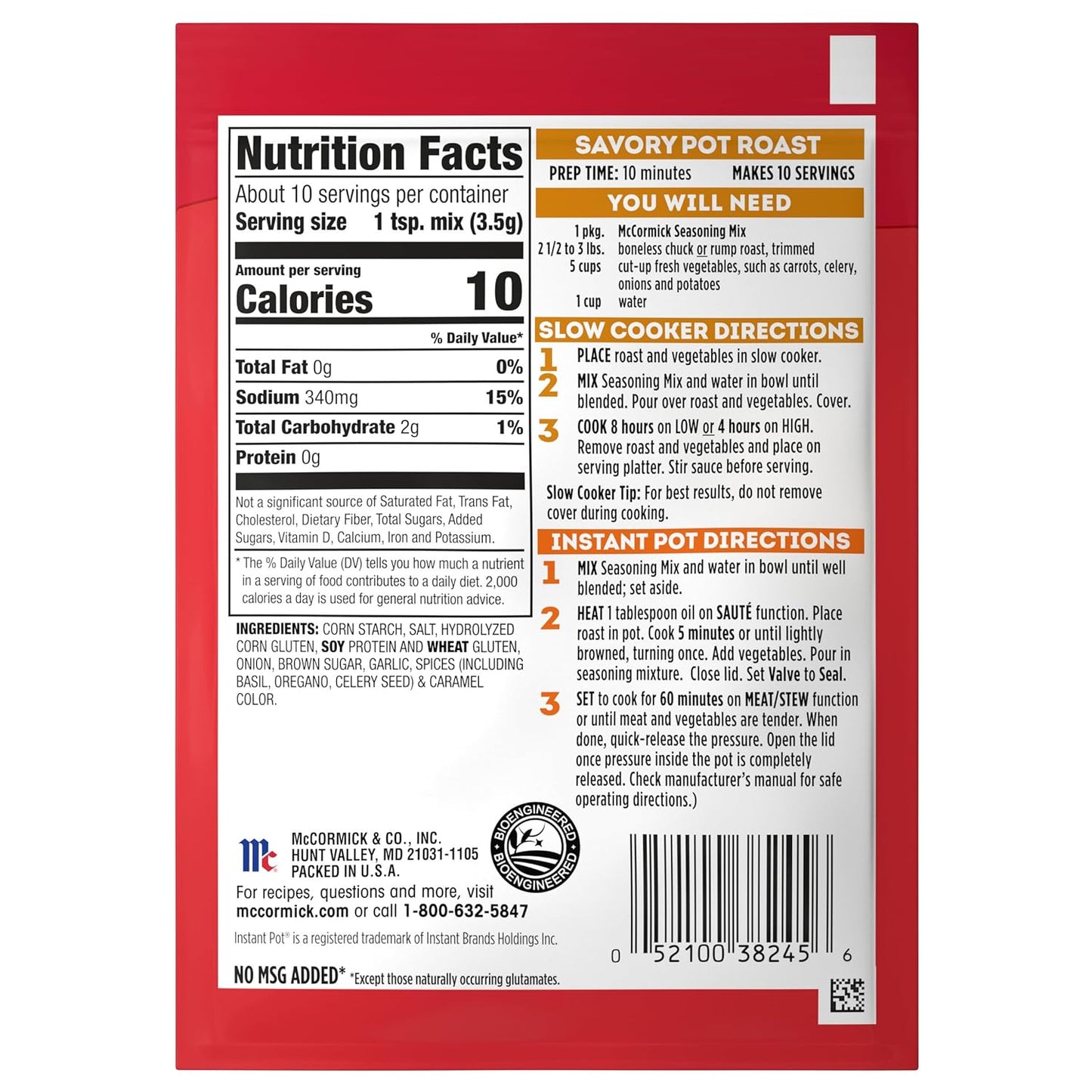 McCormick Slow Cooker Savory Pot Roast Seasoning Mix – Family Dinner Pantry Staple for Homestyle Comfort Meals