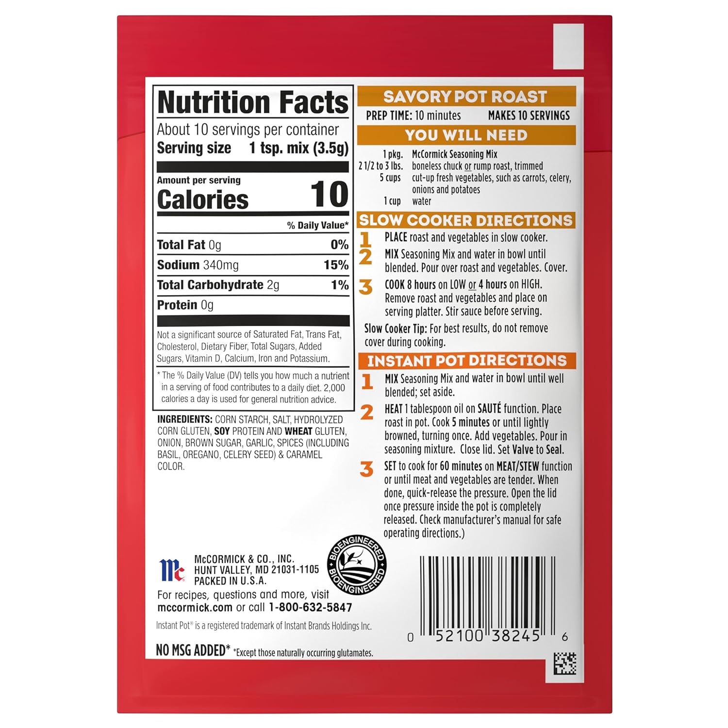 McCormick Slow Cooker Savory Pot Roast Seasoning Mix – Family Dinner Pantry Staple for Homestyle Comfort Meals