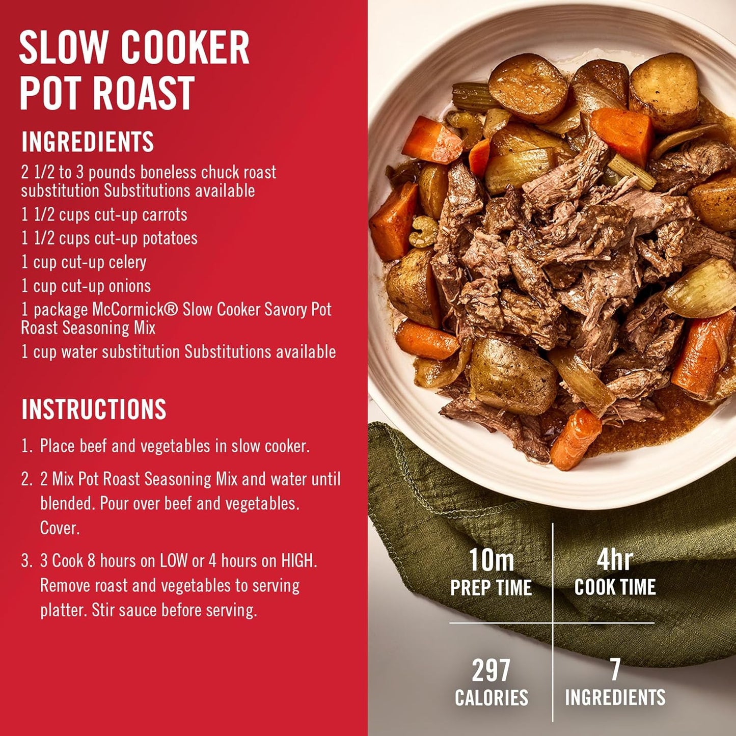 McCormick Slow Cooker Savory Pot Roast Seasoning Mix – Family Dinner Pantry Staple for Homestyle Comfort Meals