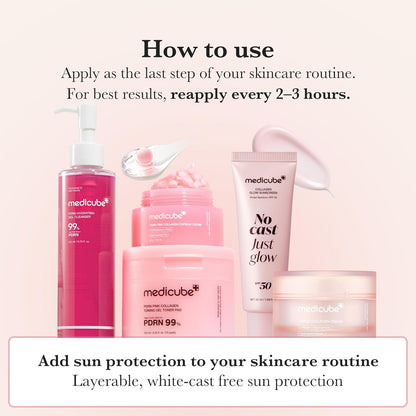 medicube No Cast Just Glow Collagen Sunscreen – Commute-Ready SPF 50, Sweat-Resistant Daily Defense for Outdoor Errands and Travel
