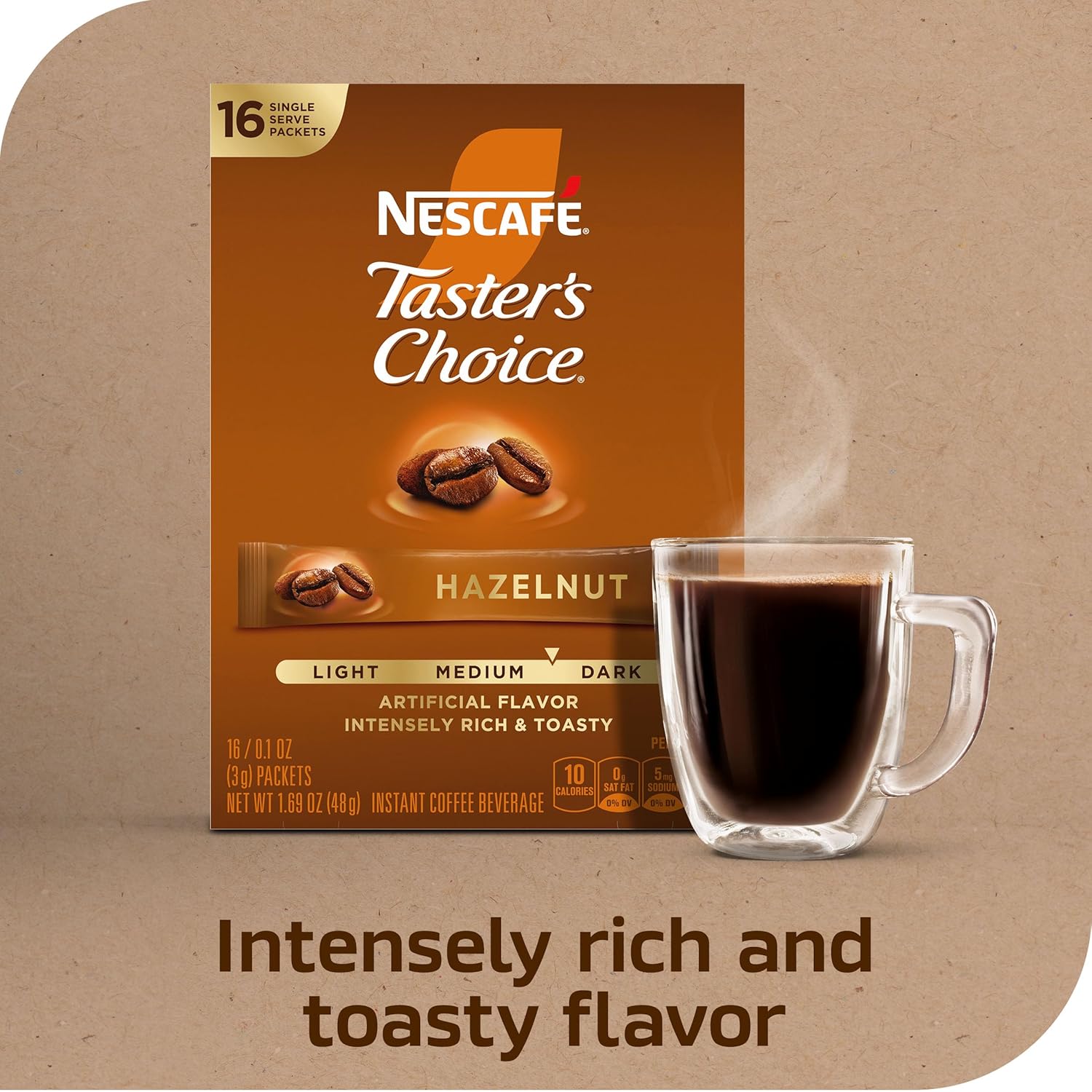medium roast instant coffee base with caramelized sugar for toasty depth