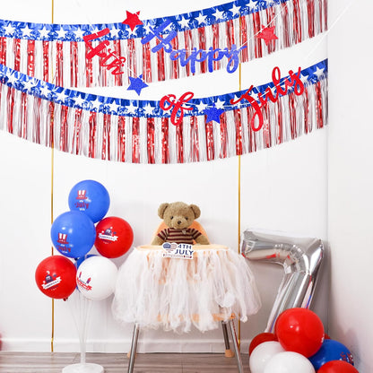 Mega-L Patriotic Foil Garland – Red White Blue Metallic Backdrop for Living Room & Entryway Elegance