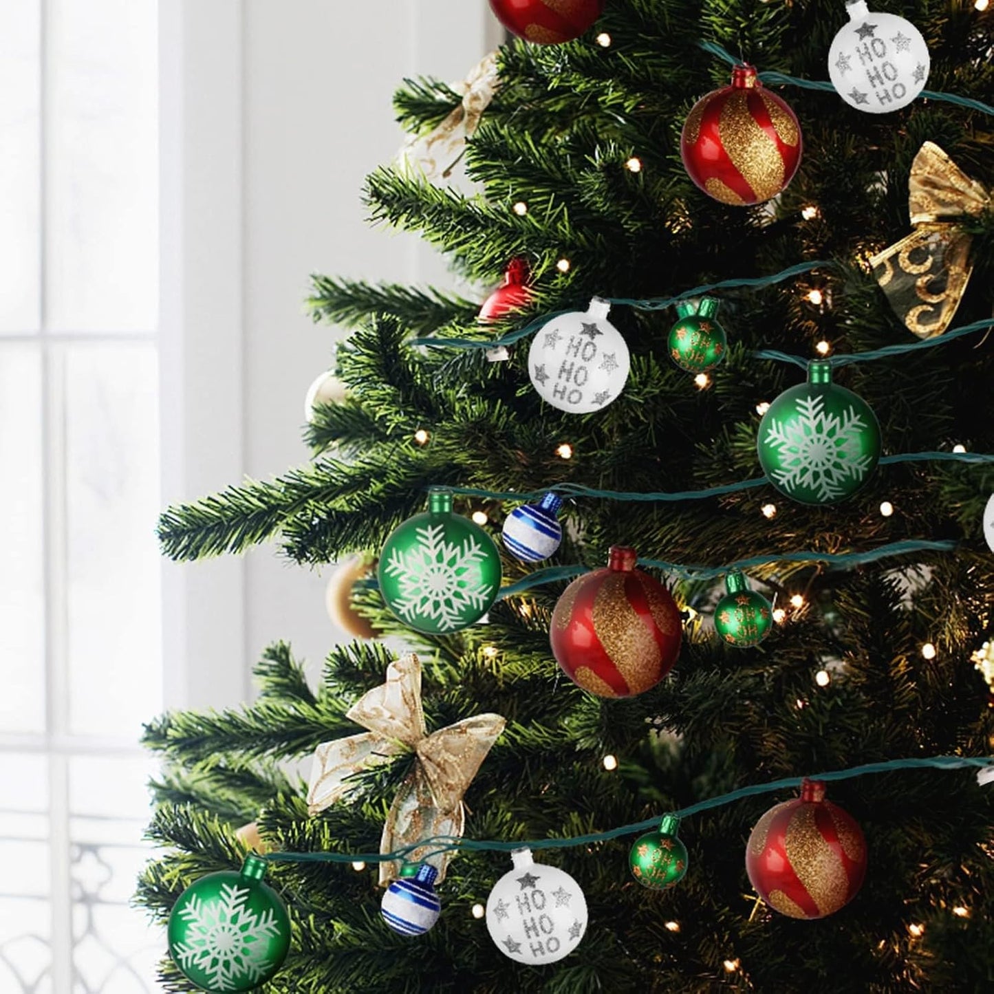 MerryMuse Ball Ornament String Lights, Cozy Housewarming Gift for Her with Patterned Star and Snowflake Bulbs