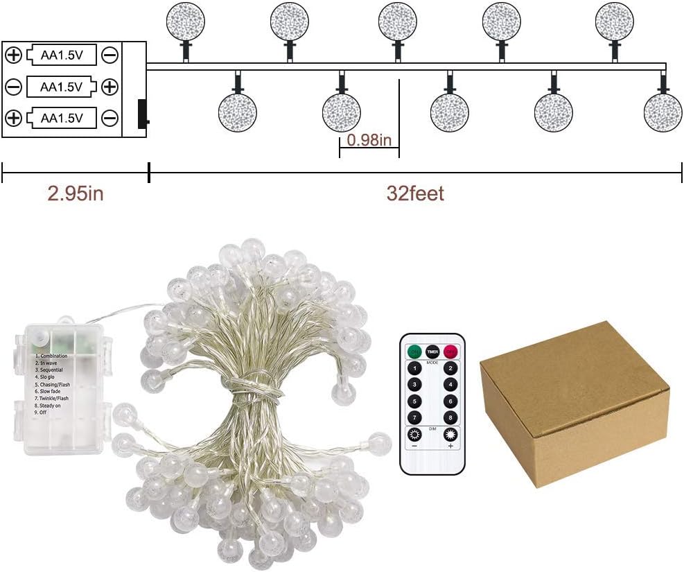 Metaku Globe Fairy Lights Battery Operated Simple Clean Design for Minimalist Bedroom and Intentional Living Room Decor Warm White 16.4ft