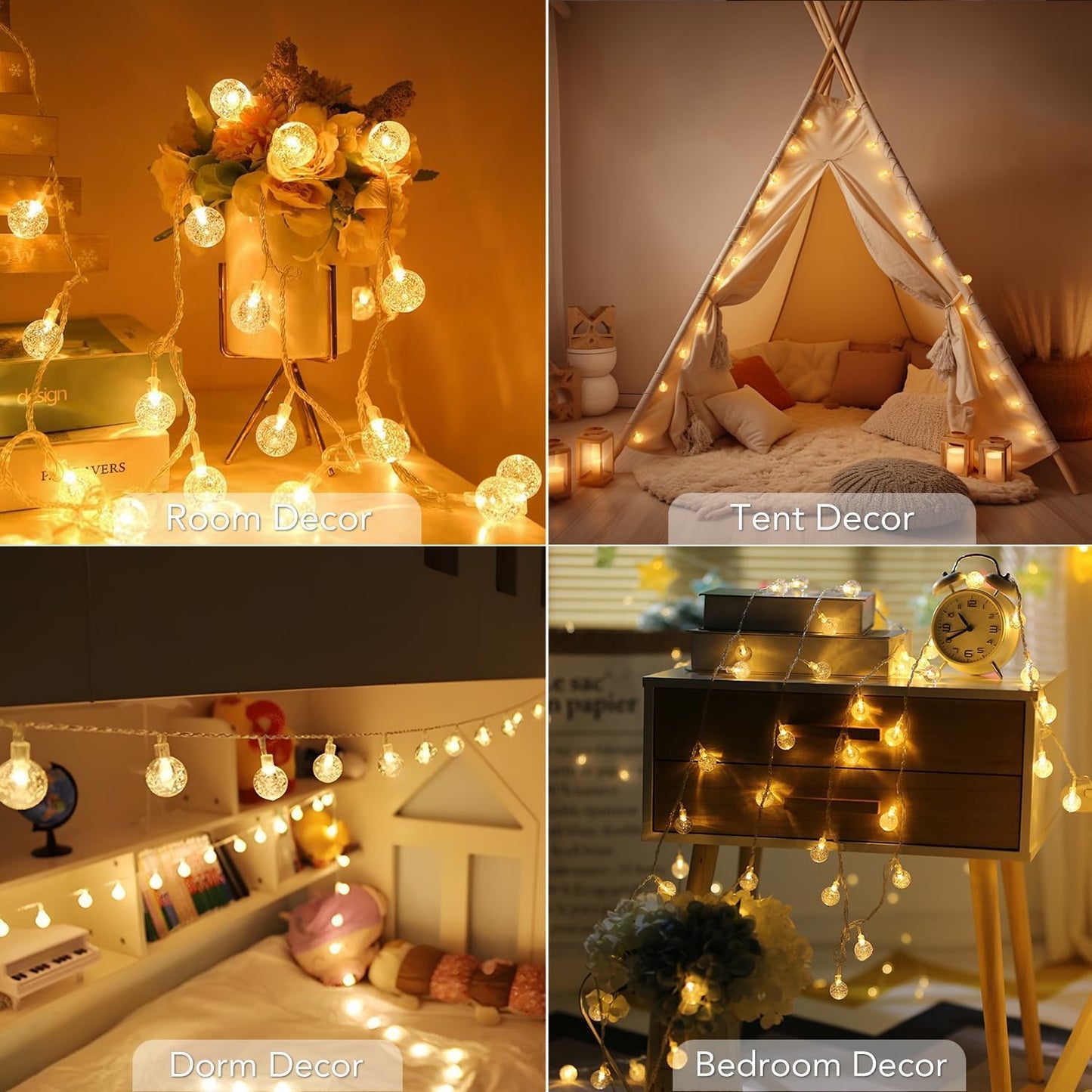 Metaku Globe Fairy Lights Battery Operated Simple Clean Design for Minimalist Bedroom and Intentional Living Room Decor Warm White 16.4ft