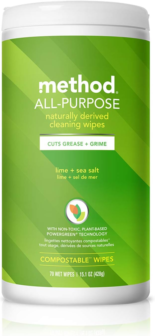 Method Lime & Sea Salt Plant-Based Wipes for Family-Safe Cleanup, Non-Toxic Surfaces Around Kids and Food Prep