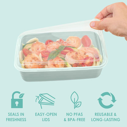 microwave-safe trays, freezer-safe body, and top-rack dishwasher-safe components