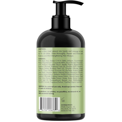 Mielle Organics Rosemary Mint Biotin Shampoo – Gentle Sulfate-Free Wash for Women and Men to Restore Weak Strands at the Root, 12 oz