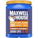 Maxwell House Breakfast Blend Mild Roast Ground Coffee, 38.8 oz Canister – Office Breakroom Pantry Staple for Daily Team Brewing