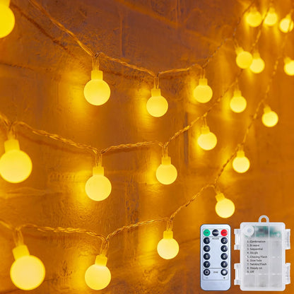 Minetom Battery Operated Globe String Lights – Clean Warm White LED Glow for Scandinavian Bedroom & Neutral Interiors