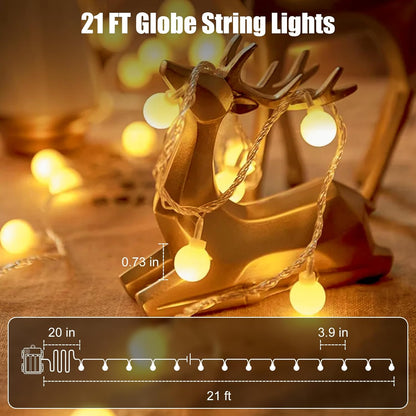 Minetom Battery Operated Globe String Lights – Clean Warm White LED Glow for Scandinavian Bedroom & Neutral Interiors