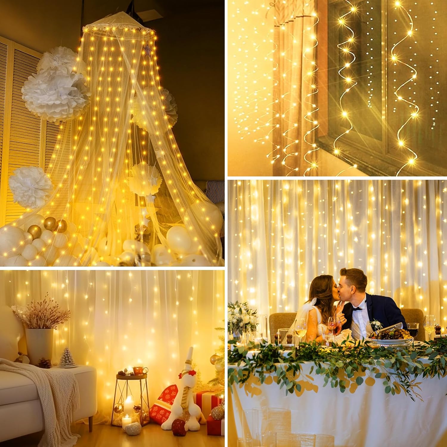 Minetom Fairy Curtain Lights for Living Room Ambiance – 9.8ft Dimmable Twinkle Lights, 8 Modes, USB Powered